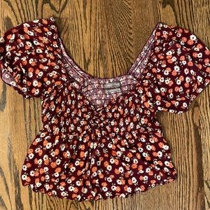 Urban Outfitters size medium floral burgundy puff sleeve top